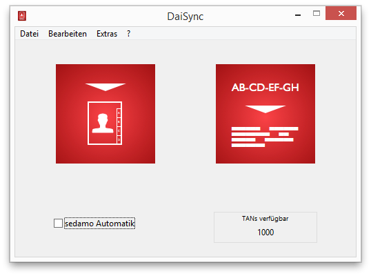 Das Hauptfenster von DaiSync mit den beiden verfügbaren Optionen zur Synchronisation